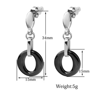 <b>Stud</b> <b>Earrings</b> <b>Black</b> White Ceramic 15mm Round Geometric Shape For Women Fashion Jewelry - Product Image 4