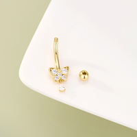 Anneau de nombril en or massif 14K 10K 9K, bijoux de piercing au nombril, avec pendentif papillon et infini en zircon cubique, barbell incurvé, vente en gros