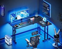 L-förmiger Gaming-Schreibtisch Wendbar Mit Steckdose und Lochplatte Gaming-Tisch Mit LED-Beleuchtung für Heimbüro Schwarz