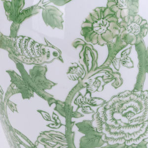 Redeco 오리엔탈 플로럴 버드 세라믹 꽃병 홈 장식용 녹색 전통적인 이중 손잡이 디자인 거실 바닥 꽃병 - Product Image 6