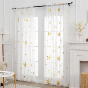 Rideaux transparents étoiles dorées pour garçons filles <span class=keywords><strong>chambre</strong></span> à coucher mignon court blanc rideaux transparents pour <span class=keywords><strong>chambre</strong></span> d'enfants lumière filtrant impression lune rideaux - Product Image 2