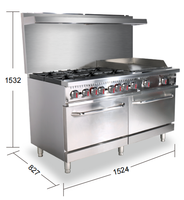 Cuisinière à gaz professionnelle avec 4 brûleurs, plaque de cuisson et four, en acier inoxydable, équipement de cuisine pour restaurant