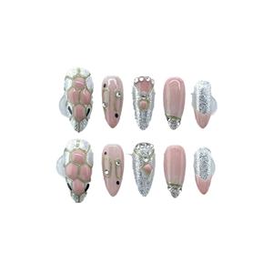 Venta al por mayor de lujo de moda <span class=keywords><strong>Rosa</strong></span> Press-On Nails Diseño de salón hecho a mano para dedos de larga duración Unique Stick-On Nails - Product Image 5