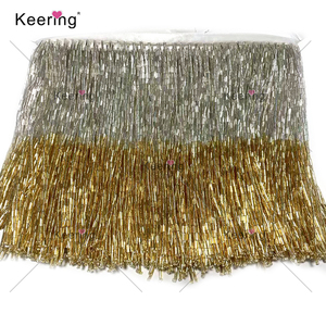 Keering 15 cm di larghezza splendido raso di vetro pesante perline nappe Trim frangia di pizzo per accessori fai da te nastro da ballo tessile per la casa - Product Image 6