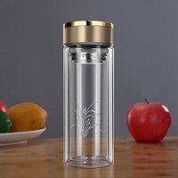 Tasse à eau en verre borosilicate avec poignée, design simple, bon pour la santé, bouteille d'eau en verre à double paroi avec filtre à thé, ml