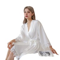 Robes de nuit en satin haut de gamme pour femmes, respirantes, imprimées, couleur unie, sexy, cardigan court, grandes tailles, luxe