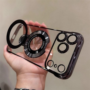 Luxury Electroplated ultra Thin <b>PC</b> Hard Phone case for iphone 17air,for iphone 17 Transparent Magnetic Ring <b>Stand</b> case - Product Image 1