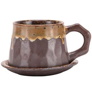 Creative Rough Pottery Coffee <b>Cup</b> & <b>Saucer</b> Set Simple Handmade Japanese Retro Golden Art <b>Cup</b>, Hand Brew Milk Breakfast <b>Cup</b> - Product Image 5