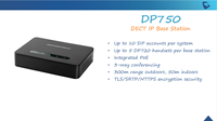 Station de base VoIP DECT longue portée Grandstream DP750 avec audio HD, 10 comptes SIP et PoE