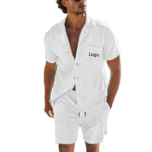 Ensemble de luxe personnalisé en lin 2 pièces pour homme – Nouvelle collection d'été décontractée : Chemises boutonnées et shorts respirants et confortables - Product Image 1