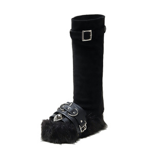 2023 New European and American Punk Two-wear <strong>Furry</strong> Sleeve <strong>Boots</strong> One-word <strong>slippers</strong> Women's Thick Sole <strong>Furry</strong> <strong>slippers</strong> - Product Image 3