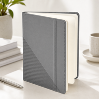 Carnet en cuir vegan gris ardoise LABON avec gaufrage géométrique et languette verticale en cuir, journal professionnel à pages vierges