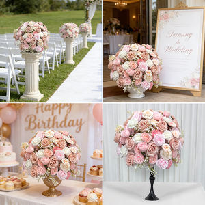 Centro de Mesa de Boda con Rosas Artificiales Realistas de Seda en Rosa Pálido y Blanco - Product Image 2