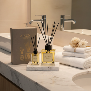 Aikun Gray Rigid 50ML 200ML Glass Gold Foil Custom Scent Long Lasting Aroma <b>Reed</b> <b>Diffuser</b> Gift Box Set for Online Seller - Product Image 1