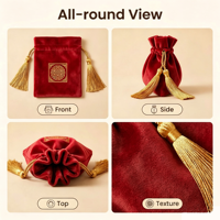 Sac à cordon en velours doux de qualité supérieure avec logo brodé personnalisé et pompon, pochette pour bijoux, emballage pour cristaux de parfum et cartes de tarot