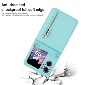 Cartera de lujo con ranura para tarjetas con cordón, funda protectora para teléfono con cremallera para Samsung Galaxy Z Flip3 Flip4 para Oppo <span class=keywords><strong>Find</strong></span> <span class=keywords><strong>N2</strong></span> <span class=keywords><strong>Flip</strong></span> - Product Image 5