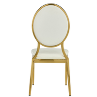Chaise de mariage extérieure moderne, nouveau design 2025, avec dossier ovale, en métal doré, empilable et imperméable, portable pour hôtels et salons