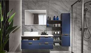 Mueble de Baño Moderno de PVC Beige con Patas, Mueble de Baño Independiente con Lavabo y Resistente al Agua para Villa - Product Image 4