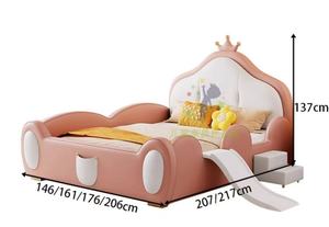 2025 럭셔리 소녀 공주 소년 왕자 침실 가구 나무 세트 어린이 침대 프레임 어린이를위한 난간 가죽 침대 - Product Image 4