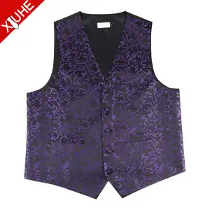 High Quality Vests Purple Color Paisly Pattern Waistcoat Custom Polyester Jacquard Mens Vest