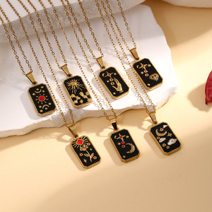 European Retro Tarot Card Necklace, 3D Embossed Enamel Pendant, Niche Design Stainless Steel Fashion <strong>Neck</strong> Jewelry for Women - Product Image 2