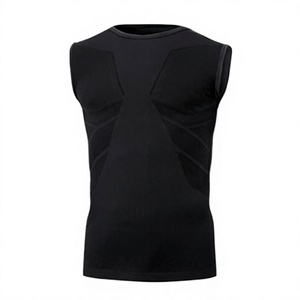 <b>Men's</b> <b>Black</b> Sleeveless Knitted Quick Dry Sporty Tank Top O-Neck Solid Performance Workout Shirt - Product Image 3