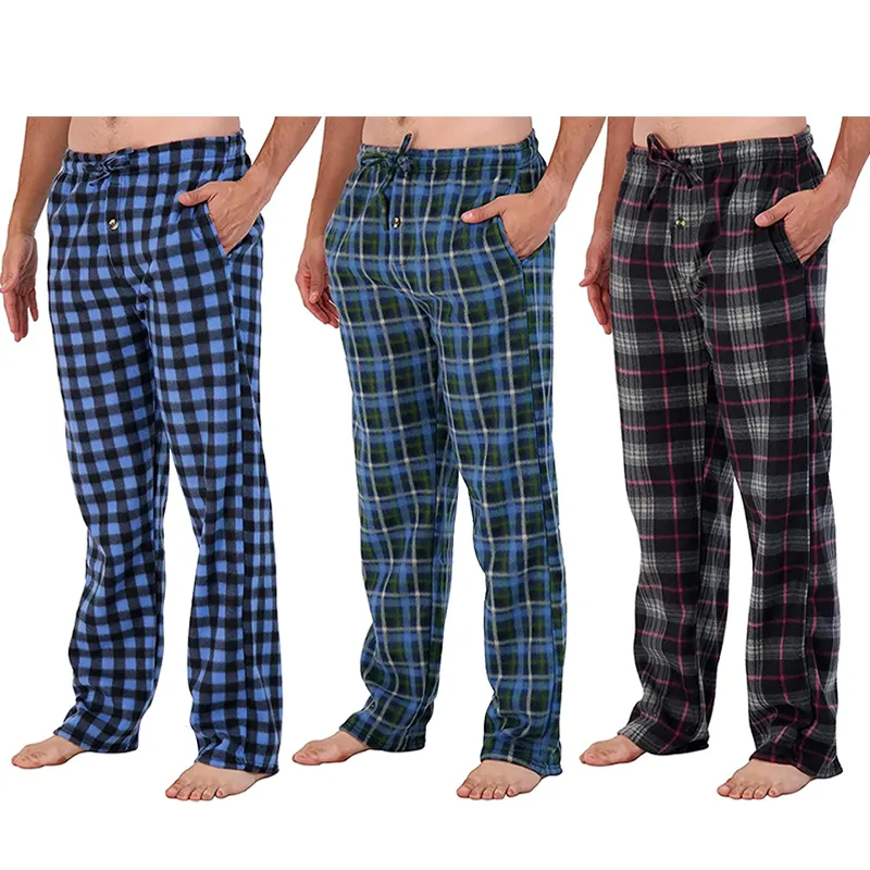 Custom Logo Print Men Logo Pajama Bottoms Purple Blue Plaid Men Flannel Pajama Pants