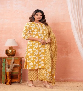 Ensemble Kurti 3 pièces avec dupatta pour mariage et usage quotidien, en coton, prix de gros, cadeau pour elle, fourni par un exportateur indien. - Product Image 2