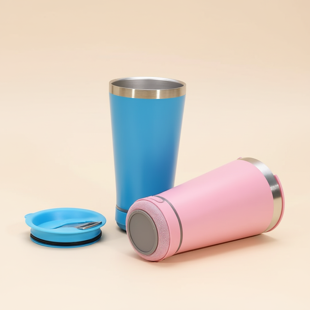 Factory for Plastic 400g DC Powered Speaker Tumbler Portable Smart Music Speaker with LED Light and Cups Drinking