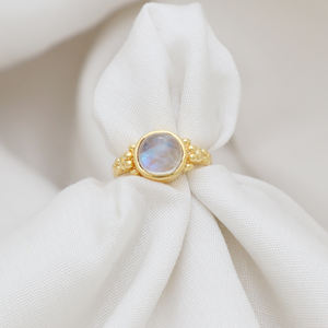 Anillo de piedras preciosas de piedra lunar arcoíris de Plata de Ley 925 chapado en oro de 18 quilates para bodas y fiestas - Product Image 2