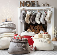 Sacs de Noël Monogramme Décoration Maison, Sac du Père Noël en Velours Doux avec Doublure en Fausse Fourrure, Cordon de Serrage, Broderie de Luxe pour Bonbons et Cadeaux (Fabrication Usine)