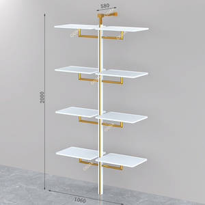 Étagère de <span class=keywords><strong>magasin</strong></span> de vêtements en métal doré brillant personnalisée, support à sacs en acier inoxydable, présentoir mural pour chaussures, présentoir pour chaussures et sacs - Product Image 4