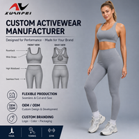 Custom logo zachte, hoge taille yogaset voor dames, racerback sportbeha, leggings met naad, buikcontrole, workout set OEM ODM grijs