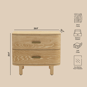 Nightstand In Natural Oak With Two Drawers For <b>Under</b> <b>Bed</b> <b>Storage</b> - Product Image 4