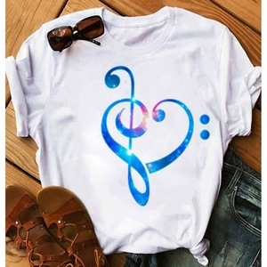 เสื้อยืดคอกลมพิมพ์ลายโน้ตดนตรีแฟชั่นฤดูใบไม้ร่วง/ฤดูร้อน - Product Image 3