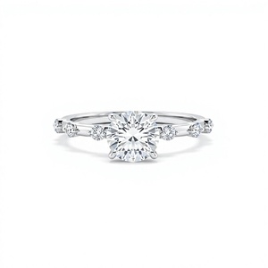 18K 14K Gold Plated Women's Fine Jewelry Round Brilliant Solitaire Diamond Engagement <b>Ring</b> Spaced Bezel Bubble Accent Band - Product Image 1