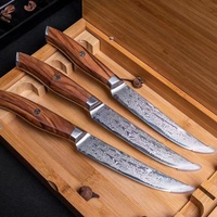 Manche en bois d'olivier AUS-10 japonais acier damas Steakmesser couteau à Steak Damast 4 pièces/6 pièces ensemble avec boîte