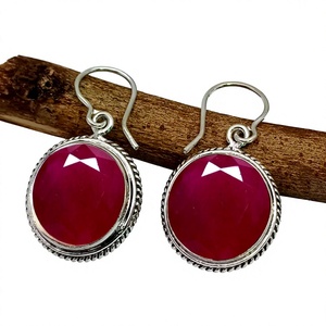 Pendientes de plata 925 con calcedonia rosa natural, chapados en oro, redondos, modernos, para boda, al por mayor - Product Image 1