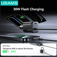 USAMS CC264 PD 30W Gan Mini Portable Usb Type C Pengisi Daya Cepat Ponsel Multi Port Usb C Adaptor Pengisi Daya Dinding Ponsel