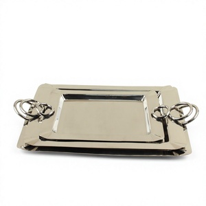 Stainless Steel Serving Tray <b>Set</b> Rectangular Decorative Platter With Ring Metal Handles Coffee <b>Tea</b> Dessert Display Tray - Product Image 1