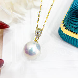 Pendentif en argent S925 avec perles rondes de 9 à 12 mm, support de collier de mode DIY, collection de perles en vrac 30781, accessoires - Product Image 2