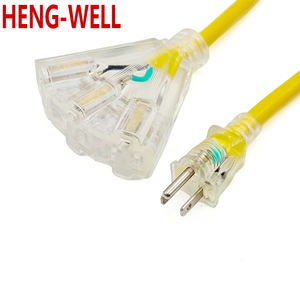 سلك كهربائي أمريكي 12 قدم SJTW 3*12AWG مقاوم للماء مع مقبس Nema 5-15r ووصلة تمديد مع طرف مضيء - Product Image 1