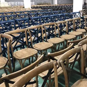 Wholesale Modern Solid Wood Chair X Cross Back Banquet Chair With Rattan Cushion For Wedding Restaurant Outdoor Chair