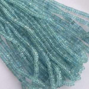 Cuentas de Piedra de Aguamarina Azul Natural de 4 mm, 6 mm y 8 mm, Facetadas, para Joyería, Hechas a Mano en India, Certificadas por IGI - Product Image 4