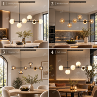 Luminaire suspendu moderne en verre à six globes dorés pour salle à manger, îlot de cuisine, salon, boutique, espace de détente