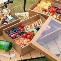 Boîte à emporter écologique en carton ondulé kraft, imprimée UV, pour camping et fêtes, emballage pour gâteaux, sushis et desserts