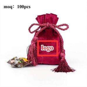 Bolsa de Almacenamiento de Joyería y Cosméticos de Terciopelo con Logotipo Personalizado OEM, Bolsa Pequeña de Algodón con Cordón para Guardar Dulces y Alimentos - Product Image 1