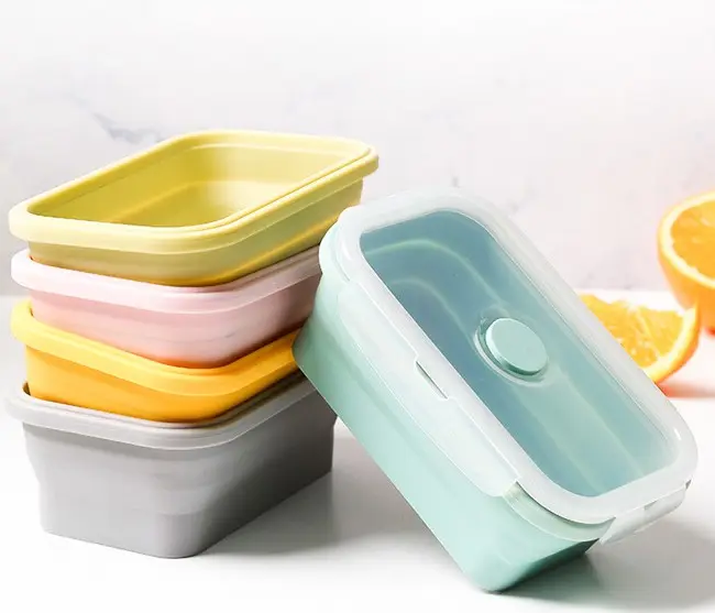 Refine Silicone Factory Collapsible Silicone Lunch Box rectangle Food Storage Container Kitchenware with Cover