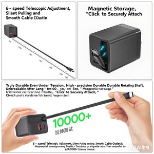 Adaptateur de charge rapide de voyage double port Fonction PD 3.0 pour ordinateur portable <span class=keywords><strong>Chargeur</strong></span> <span class=keywords><strong>USB</strong></span> <span class=keywords><strong>C</strong></span> GaN 65W avec <span class=keywords><strong>c</strong></span>âble Type <span class=keywords><strong>C</strong></span> rétractable - Product Image 4