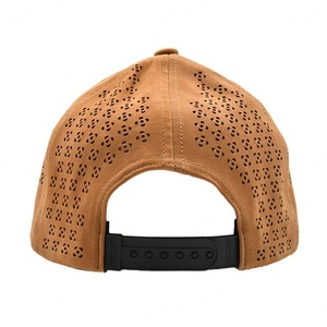 Oem Hat Factory Custom High Quality 6 Panel Original Adjustable Baseball Cap Laser Cut Hole Genuine Leather Baseball Hat - Product Image 6